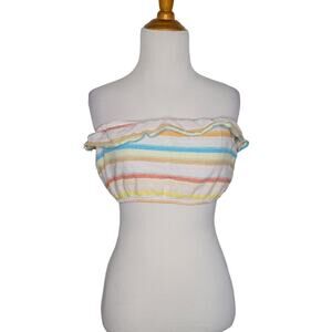 Lovers + Friends Summer Bandeau Crop Top Ruffle Rainbow Stripes Women Medium